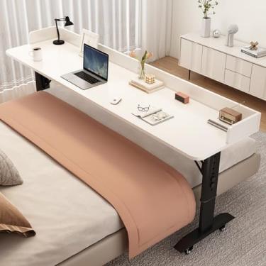 Imagem de Mesa de cama, mesa sobre a cama com rodas, mesa de sobrecama, mesa móvel com rodas, mesa de computador para cama, altura ajustável