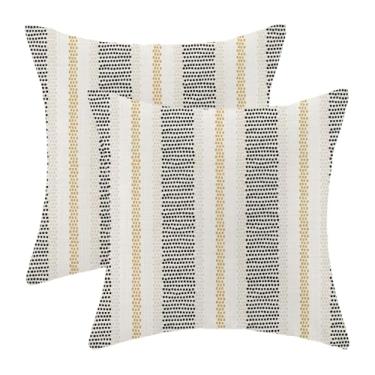 Imagem de AEIOAE Capas de almofada pretas amarelas mostarda para ambientes externos, 40,6 x 40,6 cm, almofadas decorativas de bolinhas bege para sofá-cama, conjunto de 2 fronhas decorativas de casa de fazenda