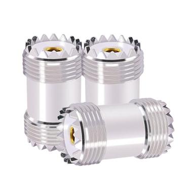 Imagem de CNARIO 3 peças PL259 conector de barril UHF PL-259 SO239 fêmea para fêmea acoplador adaptador coaxial UHF conector de cabo fêmea duplo para antena de rádio amador CB, extensão de cabo medidor SWR