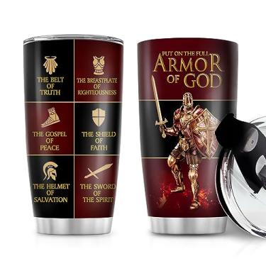 Imagem de Presentes cristãos para homens, mulheres - Ideias de presentes religiosos - Dia dos Pais, presentes de Natal, presentes de aniversário para homens - Presentes de Jesus - Caneca de café cristã - Copo de aço inoxidável Armor Of God 590 ml