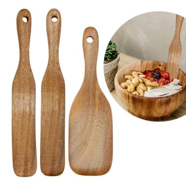 Imagem de Conjunto de 3 espátulas de madeira para misturar, mexer pão e cozinhar, raspador de massa e jarra, design ergonômico para assar e enlatar