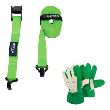 Imagem de Cintas De Amarração Para Prender Carga Gancho J 4 Metros 600kg + Luva de Raspa Vaqueta Cano Curto Multiuso NEVVO