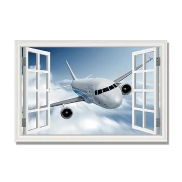 Imagem de Arte de parede em tela de janela aberta, impressão natural em tela, "Avião no céu 20.3 cm, decoração de parede de paisagem de janela, decoração de casa moderna. 70 x 105 cm - 27,6 x 41,4 pol sem