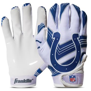 Imagem de Franklin Sports Indianapolis Colts Youth NFL Football Receiver Gloves – Luvas receptoras para crianças – Logotipos da equipe NFL e Palma de silicone – Par juvenil S/PP