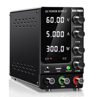 Imagem de NICE-POWER Fonte De Alimentação Cc Variável 60 V 5 A, Fonte De Alimentação Cc De Bancada Regulada Por Comutação Ajustável Com Interruptor De Saída, Display Led De Alta Precisão De 4 Dígitos, Fontes