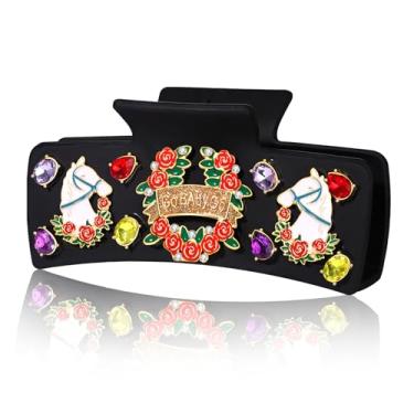 Imagem de PHALIN Grampos de cabelo Kentucky Derby para mulheres, ferradura de cavalo, rosa, presilhas de cabelo grandes rosa quadrado oval cristal acrílico grampos de cabelo Kentucky Derby acessórios presentes