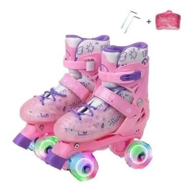 Imagem de Patins Quad Rosa Regulável 28-32- 33-36 Rodas Led, 28-32