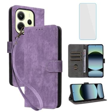 Imagem de IUQXU Capa carteira para celular Xiaomi Redmi Note 14 4G com protetor de tela [bloqueio RFID] capa de celular flip de couro com suporte para cartão feminino e masculino para Redmi Note14 4G LTE roxo