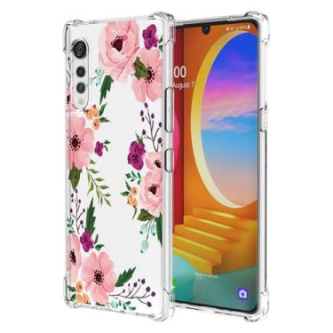 Imagem de RRXSYXL Capa de veludo LG, capa LG Velvet 5G com estampa floral transparente, capa macia à prova de choque, flor de cerejeira, veludo