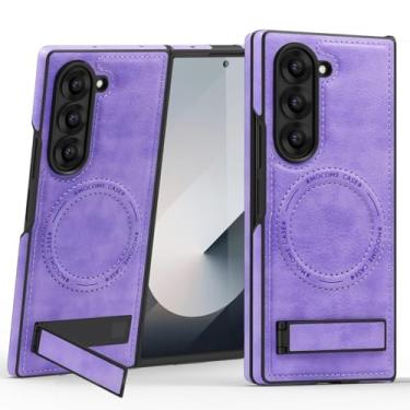 Imagem de MVVKKY Para Samsung Z Fold6 Capa de couro PU com ímãs e suporte magnético para câmera (para Samsung Z Fold6/Mulberry)