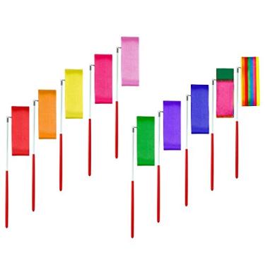 Imagem de Floratek Fita de dança, pacote com 10 varinhas de fitas de seda de ginástica rítmica de 2 m para crianças dançantes artísticas