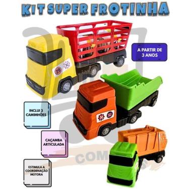 Imagem de Kit 3 Caminhão Brinquedo Coletor De Lixo Caçamba E Boiadeiro Com Anima