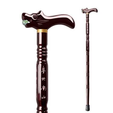 Imagem de Muletas para adultos, bengala de madeira, cabeça de dragão, bastão de caminhada de madeira maciça, bastão antiderrapante para idosos, bastão de caminhada ao ar livre, 90 cm
