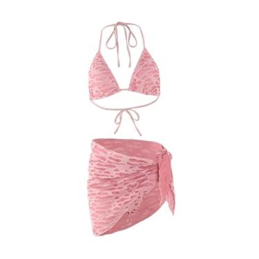 Imagem de simhoa Biquíni com encobrimento (3 peças) maiô de maiô de traje de batida no fundo da cintura para salões de férias da piscina de natação para salões de