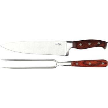 Imagem de Conjunto Faca 8" e Garfo Inox Cabo Madeira - Mor