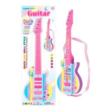 Imagem de Guitarra Infantil Rock Rosa Vermelho Brinquedo Instrumento - Pica Pau,
