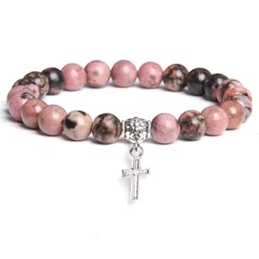 Imagem de Pulseira masculina com contas e pingente de lascas, 8 mm, pulseiras de pedra natural para mulheres/163