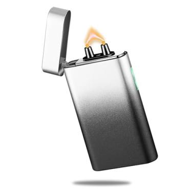 Imagem de RSBYE Isqueiro de Plasma Recarregável USB C Isqueiro Elétrico de Arco Grande Isqueiro Elétrico de Chama Dupla com Interruptor de Segurança de Bateria de Atualização para Velas, Fogos de Artifício