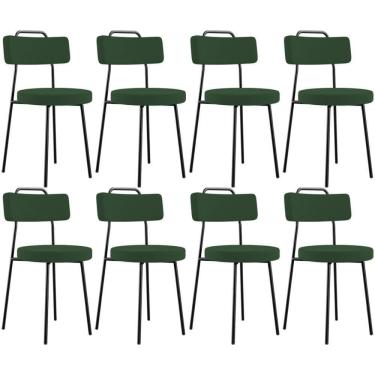 Imagem de Kit 08 Cadeiras Decorativas Estofada Sala De Jantar Barcelona L02 Suede Verde Musgo - Lyam Decor