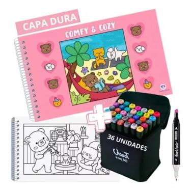 Imagem de Kit de Colorir com 36 Canetinhas de Ponta Dupla Adulto infantil