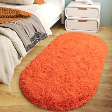 Imagem de Tapete macio e fofo para quarto, tapetes ovais felpudos laranja para cabeceira, tapete felpudo antiderrapante aconchegante para quarto de meninas, crianças, berçário, dormitório, sala de estar, 7 x 14