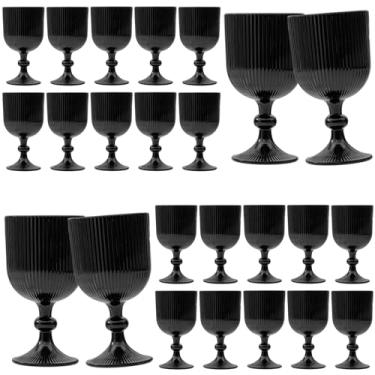 Imagem de 24 peças de taças de vinho vintage pretas, taças de água de vidro colorido de 325 ml, padrão exclusivo em relevo de haste alta transparente, copo de vidro para bar para festa de casamento, conjunto de