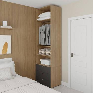 Imagem de Guarda-roupa 2 Módulos 3 Prateleiras 3 Gavetas Frame Cabecasa madeiramadeira Acácia/Grafite