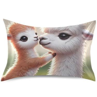 Imagem de Fronha de cetim com estampa fofa de lhama para refrescar o cabelo, capas de almofada de animais King Queen padrão, capa de almofada macia, tamanho king, 101,6 cm x 50,8 cm