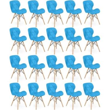 Imagem de Kit 20 Cadeiras de Jantar Charles Eames Slim Wood Estofada - Azul