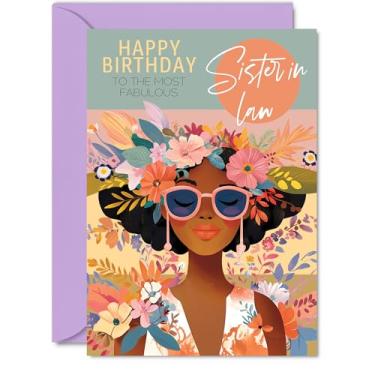 Imagem de Cartão de aniversário Sister in Law – Fabulous Floral Afro Queen Design – Flores tropicais – Saudação colorida elegante para cunhada – Tamanho A5 com envelope – Cartão moderno para ela