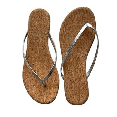 Imagem de Archicolor Chinelo minimalista feminino de verão francês preguiçoso de couro legítimo chinelos confortáveis de madeira de látex, Prata, 40