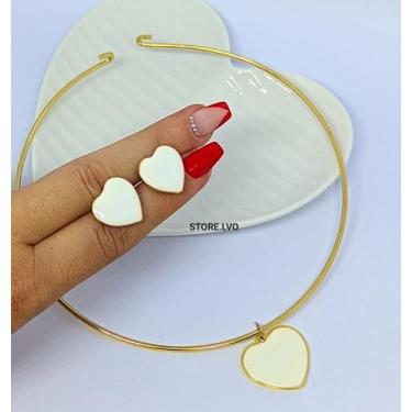 Imagem de Kit Conjunto Colar e Brincos Feminino Choker aro Liso Orgânco Oval tre