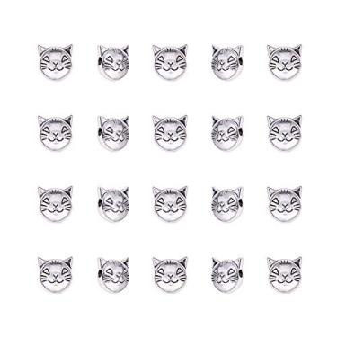 Imagem de PH PandaHall 100 peças Espaçadores de Gatos Miçangas de Liga Tibetana Animal Gatinho Berloques Prata Antiga para Fazer Joias de Pulseiras, 8 x 8 mm, Orifício: 2 mm