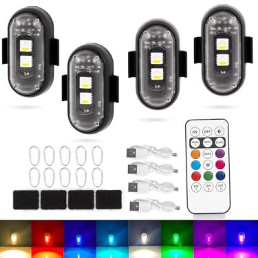 Imagem de XINGWU 4 peças de luzes estroboscópicas de LED sem fio com controle remoto, 8 cores, recarregáveis, USB, à prova d'água, luz piscante, para carro, motocicleta, avião, scooter, bicicleta, caminhão