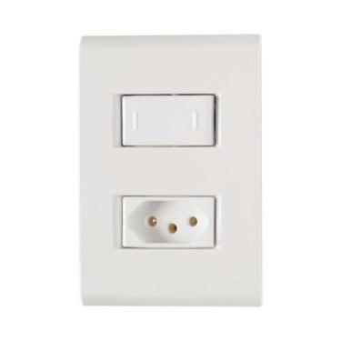 Imagem de Interruptor Paralelo + Tomada 10A Tramontina Liz - Branco - Kit Comple