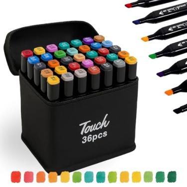 Imagem de Kit 36 Canetinhas Coloridas Marcador Permanente Ponta Dupla Para Colorir Bobby Goods Desenho Profissional e Escolar Lettering Com Estojo Organizador