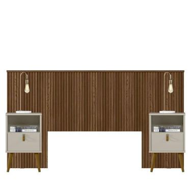 Imagem de Cabeceira Ripada 2,40 e 2 Mesas Laterais Alexa Feijo-OffWhite - EdeCasaMoveis