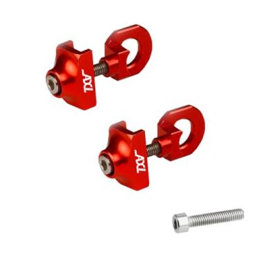 Imagem de Tuulizz 2 peças ajustador de corrente de bicicleta tensor prendedor tensor de corrente de bicicleta parafusos apertados para ciclismo BMX Fixie velocidade única (vermelho)