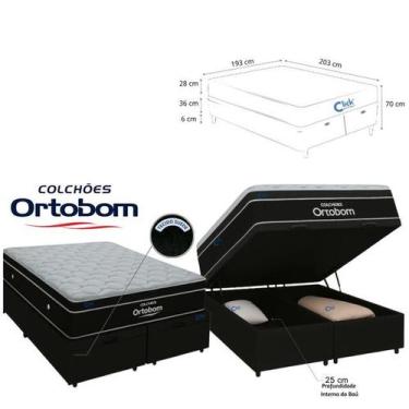 Imagem de Conjunto Cama Box Baú King Bipartida Suede Colchão Ortobom Elegant Mol
