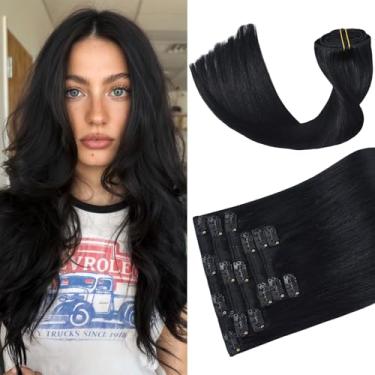Imagem de Aison Jet Black Clip In Hair Extensions 85G 100% Remy 7Pcs 16 Clips 18"