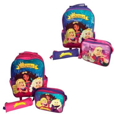 Imagem de Mochila Escolar Com Rodinha Infantil Estojo E Lancheira Princesas Kit Para Estudar