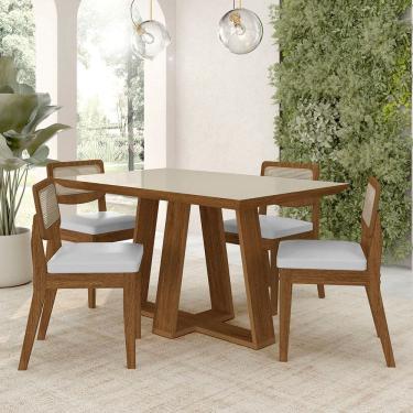 Imagem de Conjunto Mesa Lins 4 Cadeiras Sextavada Freijó/off/corino Branco - M.a