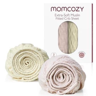Imagem de Lençóis de berço Momcozy Muslin Standard, pacote com 2 unidades, bege