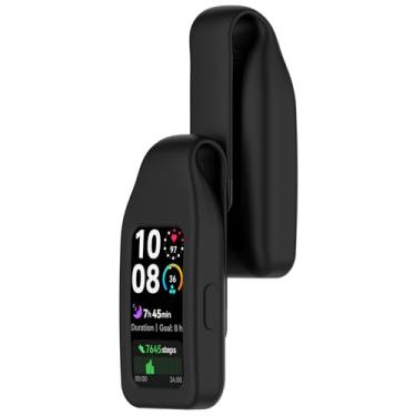 Imagem de MOTONG Compatível com Huawei Band 10 Grampo - Silicone + Aço Capa Protetora Clipe de Braçadeira Compatível com Huawei Band 10/9/8 (preto)