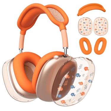 Imagem de BlHMCASE Capa de fone de ouvido para AirPods Max, capa de fone de ouvido transparente de peixe, capa de silicone laranja para Apple AirPods Max