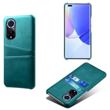 Imagem de Capas Compatível com Huawei Honor 50 Pro,Caso de couro PU-Tampa de telefone a prova de choque com 2 slots de cartão,Proteção anti-impressão digital e anti-gota-Green