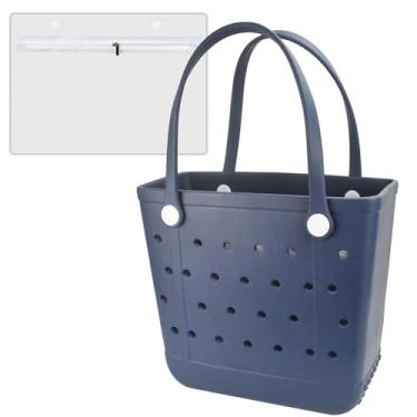 Imagem de lasierwo Bolsa de praia de borracha para mulheres, grande, à prova de areia, para esportes ao ar livre na praia, Azul marinho, Large