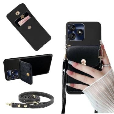 Imagem de Tuxiwei Capa para celular BLU G64L 2025, BLU-G64L-2025 Capa carteira traseira com suporte para dinheiro/cartão, cordão removível ajustável de couro PU mãos livres | Suporte com fecho magnético, preto