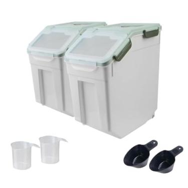 Imagem de MC MEICHUANG 2 Recipientes Herméticos Para Armazenamento De Farinha Arroz, 25 Libras, Grande Caixa Ração Animais Estimação, Recipiente Plástico Com Tampa, Balde Cereais, Colher, Copo Medidor E Roda