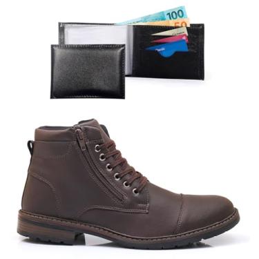 Imagem de Kit Bota Coturno Masculina Casual Com Carteira Ziper Lateral Confortável Leve Macia Resistente (Café, BR, Adulto, Numérico, 44)